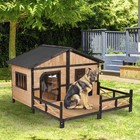 Wooden Raised Large Outdoor Dog House Weatherproof Cabin Shelter Porch Deck