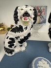 Superb Rare Pair  19thc Staffordshire Seated Black Spaniel Dogs