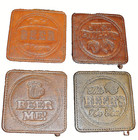 4  Faux Leather Absorbent Square 3 5 x3 5  Drink Coasters Beer Theme Barware S18