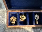 Vintage Nautical Maritime Brass Miniature Instrument 4 Pc Desk Set Wood Box Case