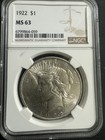 1922 Peace Silver Dollar   Ngc Ms 63   Beautiful Coin 