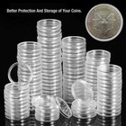 100 Pcs Clear Coin Capsule Round Plastic Holder Container Storage Box Case 30mm