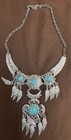 Native American Style Turquoise Statement Necklace Silver Tone Lot Of 5