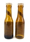 Vintage Schlitz Beer Bottle Salt Pepper Shakers Amber Glass Pair