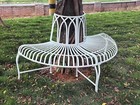 Metal Garden Semi-circle Tree Wrap Bench Chair Decor Antique Black white Outdoor