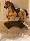 Antique Primitive Wooden Horse With Cast Iron Wheels  1950   s Childs Pull Toy