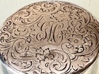 Vintage Antique Art Deco Monogram Sterling Silver Round Jewelry Trinket Pill Box