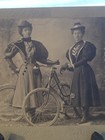 Antique Photograph Two Girls Holding There Bicycles