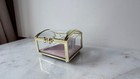 Antique Style   Glass Gold Footed Jewelry Dresser Trinket Box New   