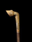 Vintage Real Bovine Horn Horse Hoof Handle Leather Wrap Walking Stick Cane 34 