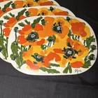 Vintage 60s 70s Vera Neumann Oval Vinyl Placemats Set Of 4 Floral Orange Pink