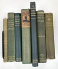 Random Lot Of 7 Books Green Cloth Decor Staging Display Antique Old Vintage