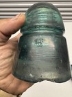 Vintage Aqua Glass Telephone Telegraph Pole Insulator Embossed B Threaded