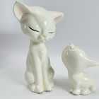 Vintage White Ceramic Porcelain Mama Cat With Kitten Cute 6 5  Mcm Chipped