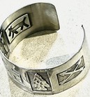 Vintage Silver Tone Native American Inspired Cuff Bracelet With Tribal Symbols