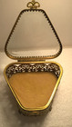 Vintage Brass Ormolu Filigree Casket Beveled Glass Footed Triangular Jewelry Box