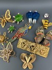 Vintage Animal Brooch Pin Lot Parrot Fish Turtles Butterflies Bee Some Signed
