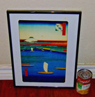 Vintage Japanese Art Painting Fishing Boat Scene Signed   Framed  