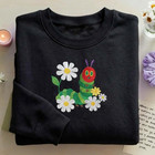 Floral Caterpillar Embroidered Sweatshirt  Cute Worm With Flowers  Daisy Lover