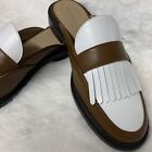 Ann Taylor Brown White Kiltie Slip On Leather Loafer Slides Flats Shoes Size 9