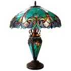 Tiffany Style Table Lamp Victorian Living Room Lighted Base Blue Amber 25 h New
