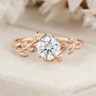 2ct Round Cut Real Moissanite Flower Leaf Engagement Ring 14k Rose Gold Plated