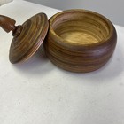 Turned Wood Folk Art Hand Made Wood Carved Covered Bowl Dish
