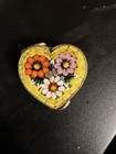 Vintage Italian Heart Micro Mosaic Mini Hinged Pill Trinket Box Floral Design