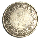 1882-h Newfoundland 50 Cents Half Dollar Sterling Silver Coin - Queen Victoria