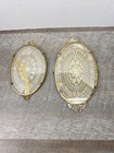 Vintage Vanity Tray Brass Frame With Lace Insert     Glass Top  Decorative Handles