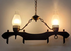 Vintage Western Chandelier 2 Light Rustic Farmhouse Barn Wood Brass