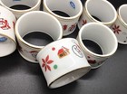 Set Of 8 Vintage Macy   s Ceramic Christmas Napkin Rings - Made In Japan Gold Rim