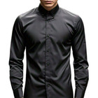 Mens Long Sleeve Dress Shirt Button Down Casual Printed Fancy Contrast Trim Cuff