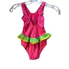 Vintage Y2k Beach Bunny Pink Ruffle One Piece Swimsuit Kids Size Large 6-6x