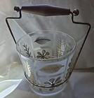 Vintage Glass 1950s Style Mid Century Ice Bucket With Wood Metal Stand Mcm
