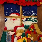 Finished 28 Jumbo Bucilla Christmas Felt Sequin Stocking 84596 Santa Watching