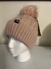 The North Face Youth Kids Oh Mega Faux Fur Pom Beanie Hat Pink Moss Os Tnf
