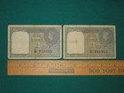 Vtg 2 - British India  1940  One Rupee Banknotes King George