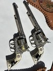 Vintage Hubley Diecast Cowboy Revolvers And Dual Leather Holster