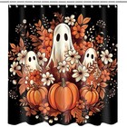 Halloween Shower Curtain 71x71in  Ghost Floral Bath Bathroom Decor