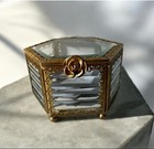 Antique Style   Glass Gold Filigree Footed Jewelry Dresser Trinket Box New   