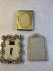 Lot Of 3 Vintage Small Brass Metal Picture Frames Ornate Mcm Cottage Core 