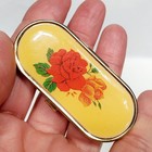 Vintage Lipstick Tube Holder Gold Tone With Mirror Spray Of Roses Red Orange