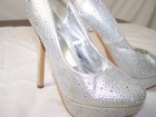 Delicacy Silver Rhinestones Deluxy-44 Slip-on Pumps Heels Shoes Womens Size 7