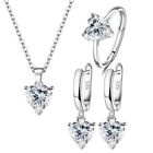 925 Sterling Silver Jewelry Set Women Heart Crystal Necklace Earring Ring Gift