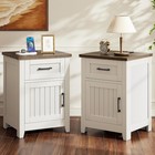 Farmhouse Nightstand With Charging Station  Set Of 2 Modern End Tables With L   