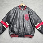 Oklahoma Sooners Leather Bomber Jacket Red Ou Logo Mens L G Nfl College Large
