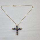 Antique China 925 Sterling Silver Cloisonne Turquoise Cross Chain Necklace Gilt
