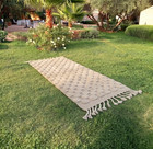 2 X 6 Ft Handmade Checkered Wool Runner Rug - Moroccan Beige Runner Bedside Rugs