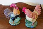 Vintage Hollow Ceramic Rooster And Hen Figurine Set  Very Detailed 